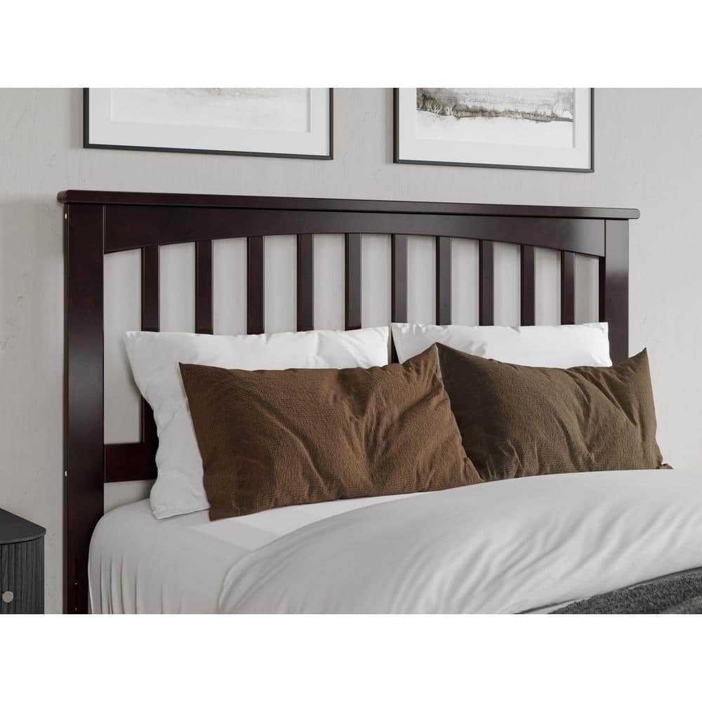 Espresso Full Wood Platform Bed with Slatted Headboard