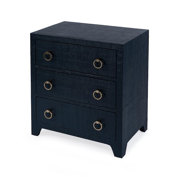 Butler Specialty Company Bar Harbor Navy Blue 3-Drawer 25 in. W Raffia Nightstand
