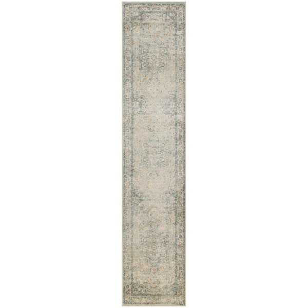 Nourison Astra Machine Washable Light Blue 2 ft. x 10 ft. Center medallion Traditional Runner Area Rug