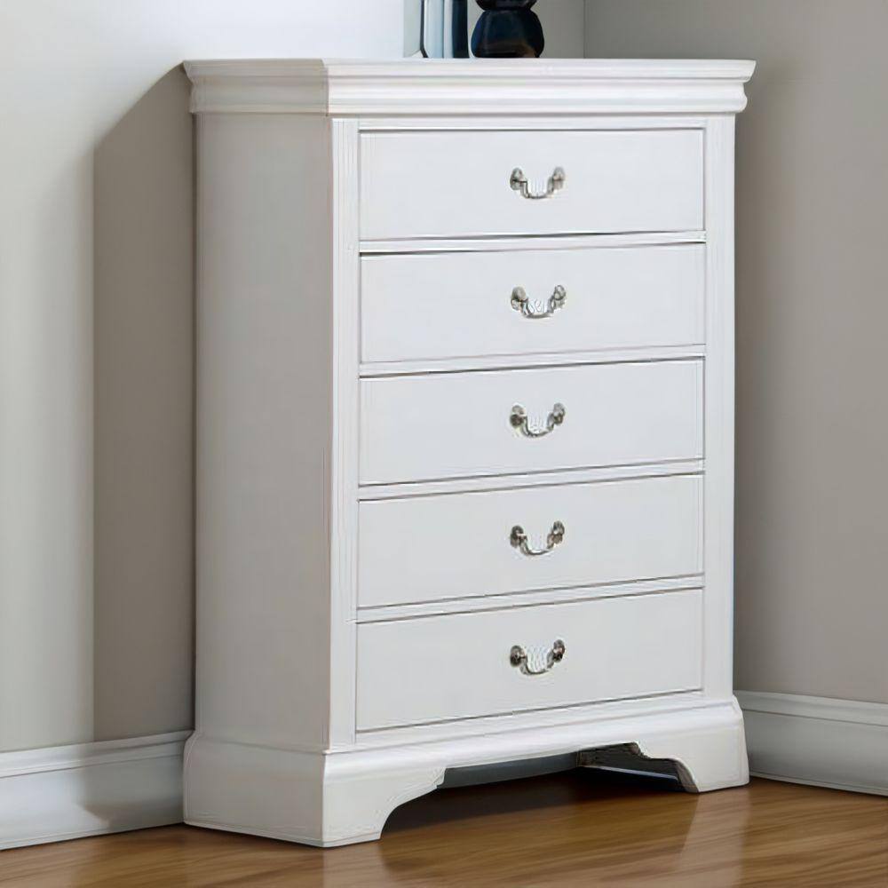 Benjara White and Chrome 6Drawer 15 in. Wooden Tall Dresser Chest of