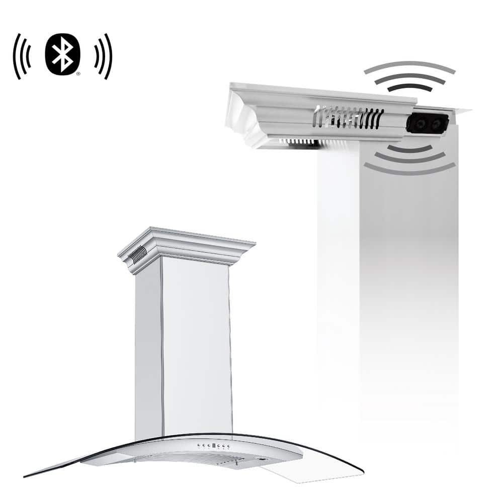 48 in. 400 CFM Ducted Vent Wall Mount Range Hood in Stainless Steel & Glass with Built-in CrownSound Bluetooth Speakers