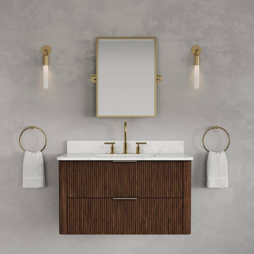 Eureka 36 in. Single Sink Freestanding Truffle Oak Bath Vanity with Carrara White Engineered Stone Top Pre-Assembled price history on PriceWatchPro