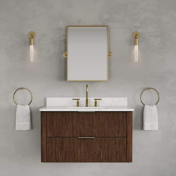 Eureka 36 in. Single Sink Freestanding Truffle Oak Bath Vanity with Carrara White Engineered Stone Top Pre-Assembled