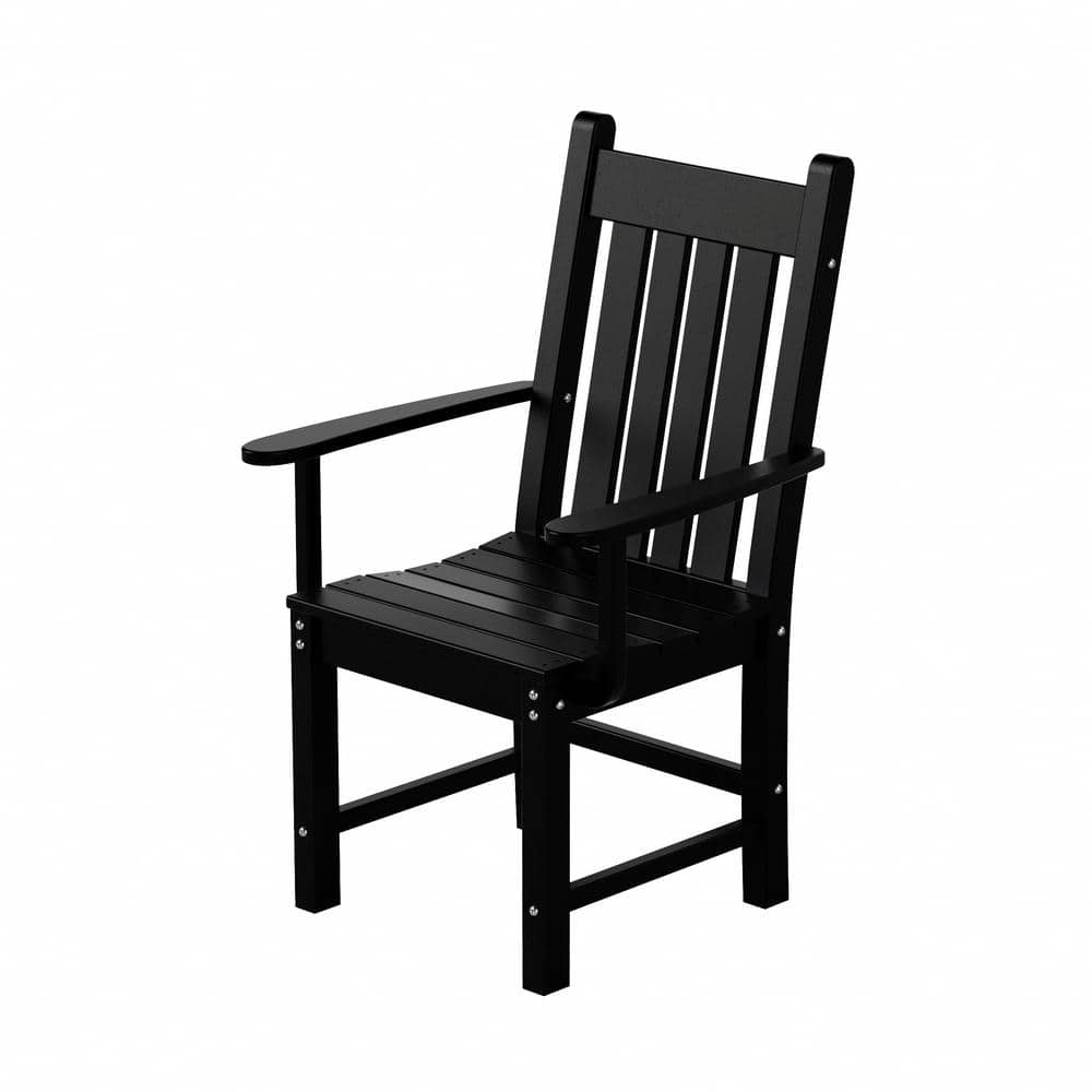 Black Outdoor Patio Dining Armchair with Contoured Back