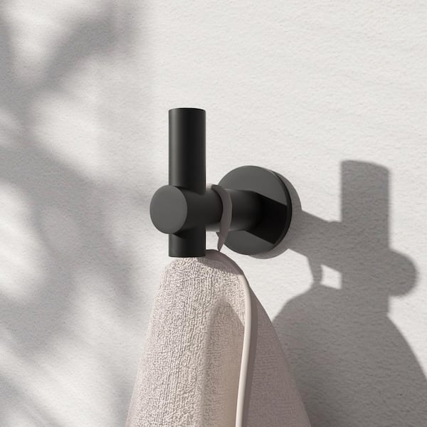 4-Pieces Wall Mounted J-Hook Thicken Space Aluminum Round Bathroom Robe/Towel Hook in Matte Black