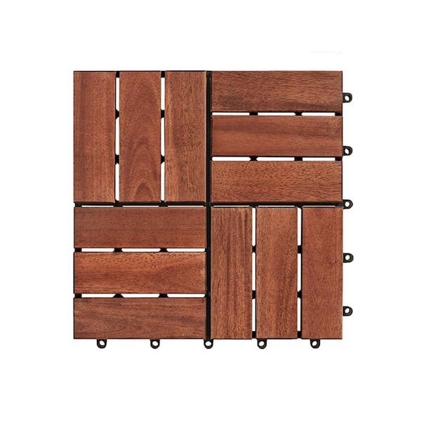 DENISLAWN 1 ft. x 1 ft. Quick Deck Solid Acacia Wood Deck Tile Checker Pattern (10 sq. ft. per Box)