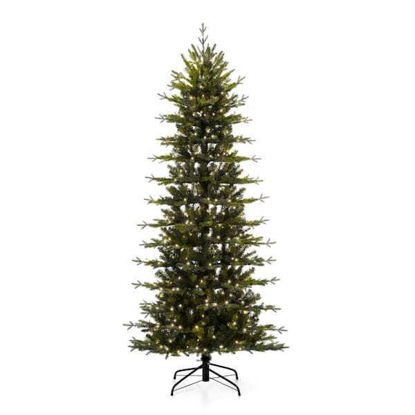 Glitzhome 7.5 ft. Pre-Lit Pencil Pine Artificial Christmas Tree with 450 Warm White Lights