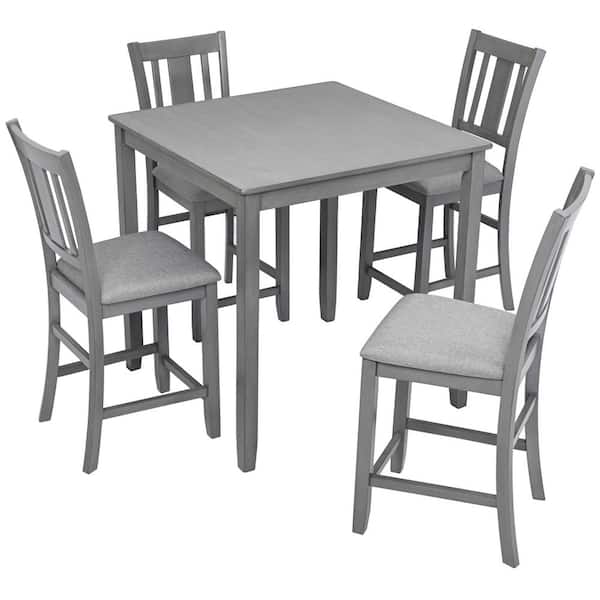 5-Piece Acacia Wood Outdoor Conversation Patio Furniture Set with Gray Cushions