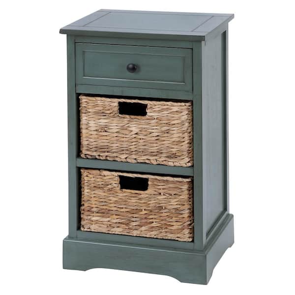 Litton Lane 2 Baskets and 1 Drawer Wood Stationary Teal Storage Unit