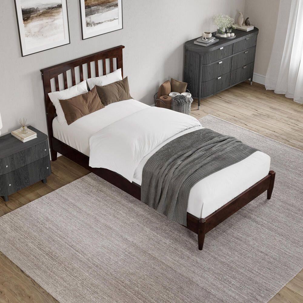 Becket Twin XL Walnut Wood Low Profile Platform Bed with Headboard