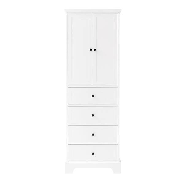 24 in. W x 15.7 in. D x 70 in. H White Linen Cabinet with 3 Drawers and Adjustable Shelf