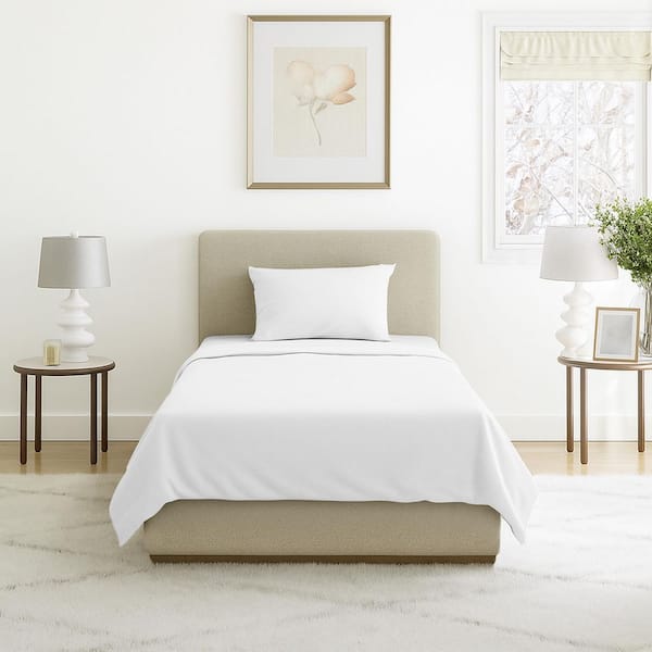 Brushed Microfiber Sheet Set- 3 Piece Bed Linens-Fitted & Flat Sheets (Twin, White)