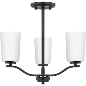 Adley Collection 3-Light Matte Black Etched White Glass New Traditional Semi-Flush Convertible Light