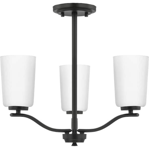 Progress Lighting Adley Collection 3-Light Matte Black Etched White Glass New Traditional Semi-Flush Convertible Light