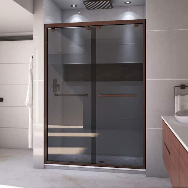 DreamLine Encore 54 in. W x 76 in. H Sliding Semi-Frameless Shower Door in Oil Rubbed Bronze with Gray Glass