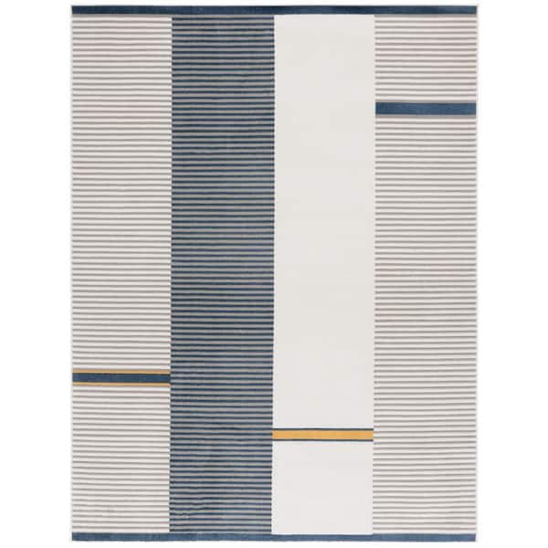 Pyramid 7 ft. x 9 ft. Gray/Ivory Navy Double Striped Solid Area Rug