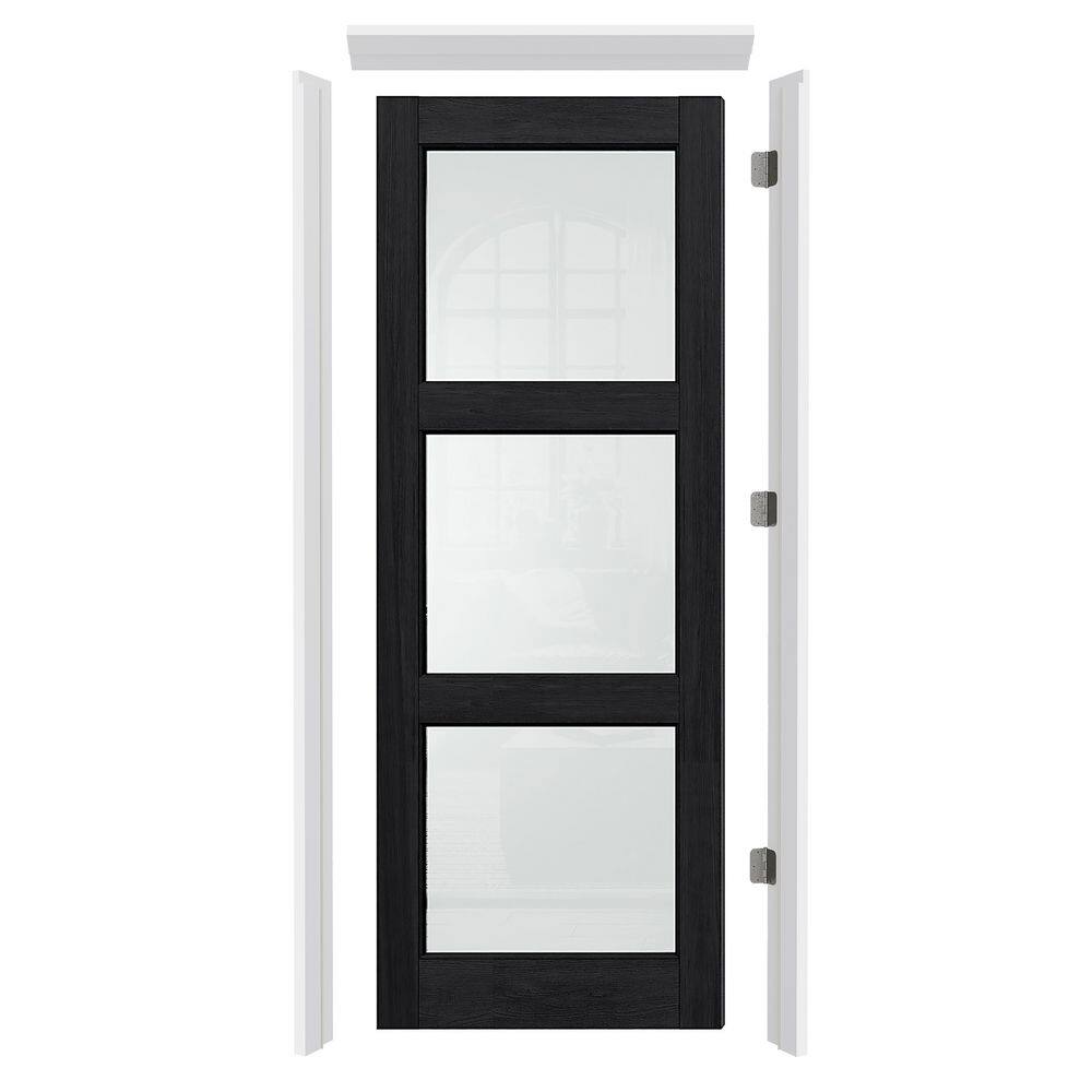 30 in. x 80 in. 3-Lite Black PVC Covering, MDF, Frosted Glass Prehung Interior Door Right-Handed with Jamb and Hardware price history on PriceWatchPro
