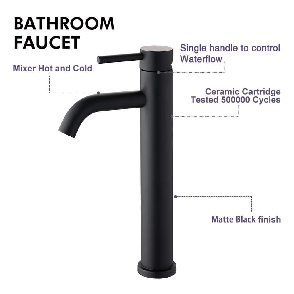 Matte Black Stainless Steel Single Handle Vessel Sink Faucet