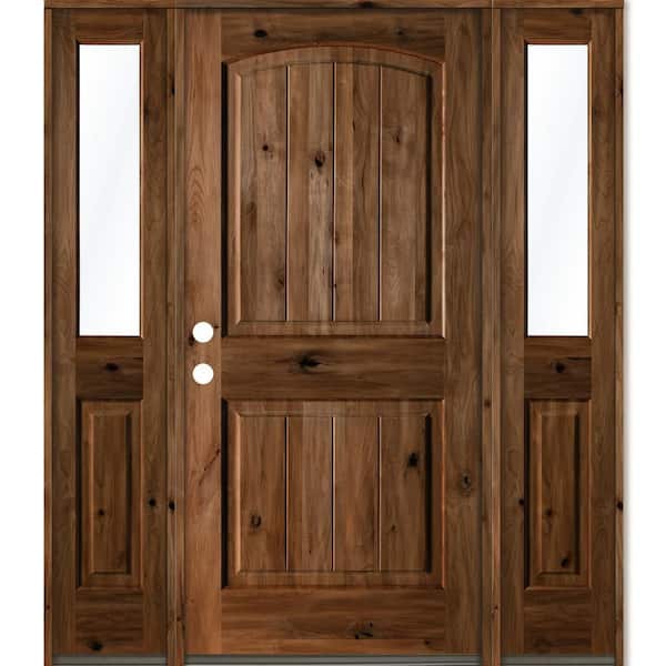 Krosswood Doors 58 in. x 80 in. Rustic Alder Arch Provincial Stained Wood with V-Groove Right Hand Single Prehung Front Door