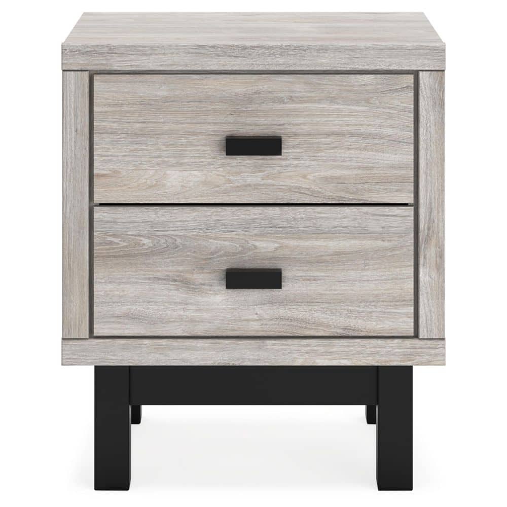 Contemporary Black and Gray 2-Drawer Nightstand with Matte Handles
