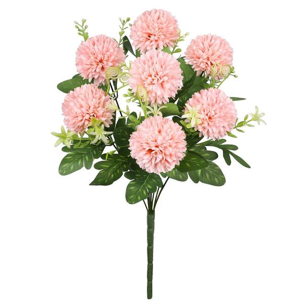 16 in. Peach Artificial Pom Mum Flower Stem Bush Bouquet Set of 3 92030 ...