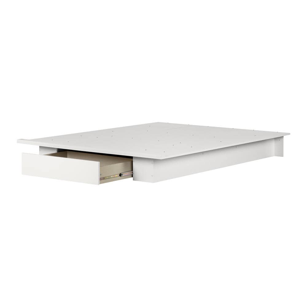 White Queen Platform Bed with Single Drawer