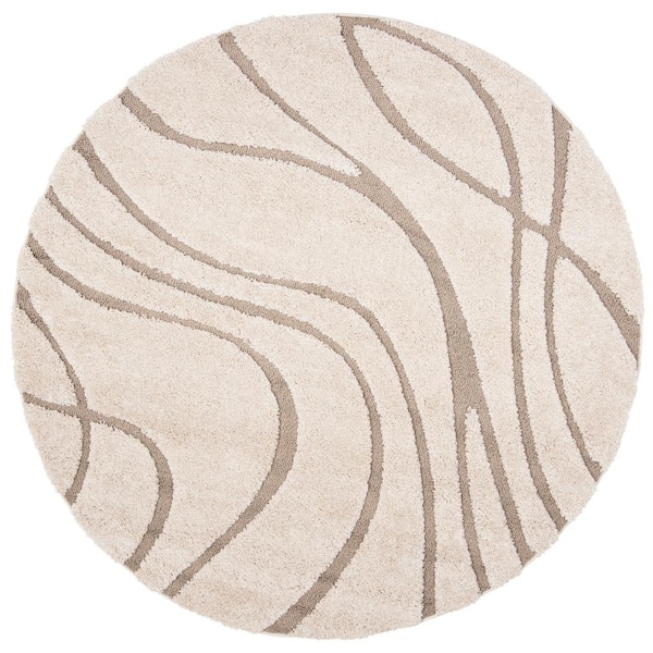 Florida Shag Cream/Beige 9 ft. x 9 ft. Round Solid Area Rug