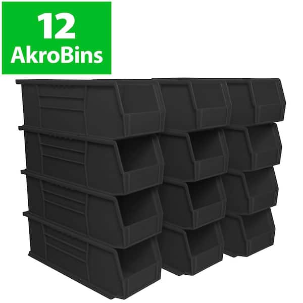 Plastic Storage Akro Bins/ Tool Storage Bins, 15 in. D x 5.5 in. W x 5 in. H Black, 12-Pack