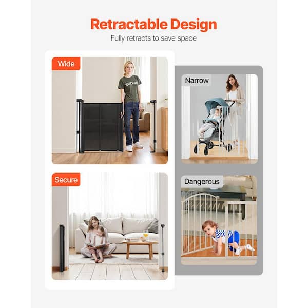 VEVOR Retractable Baby Gate, Tall Mesh Baby Gate, Extends