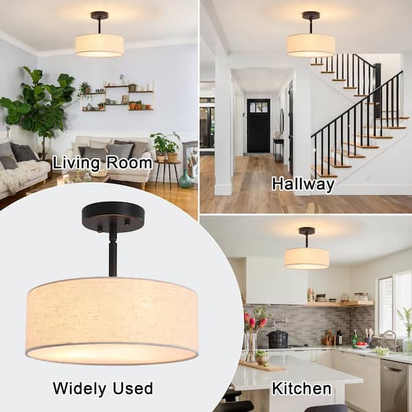 Semi Flush Mount Ceiling Light - Farmhouse Rustic Fixture For Kitchen, Bedroom, Dining Room - View #2