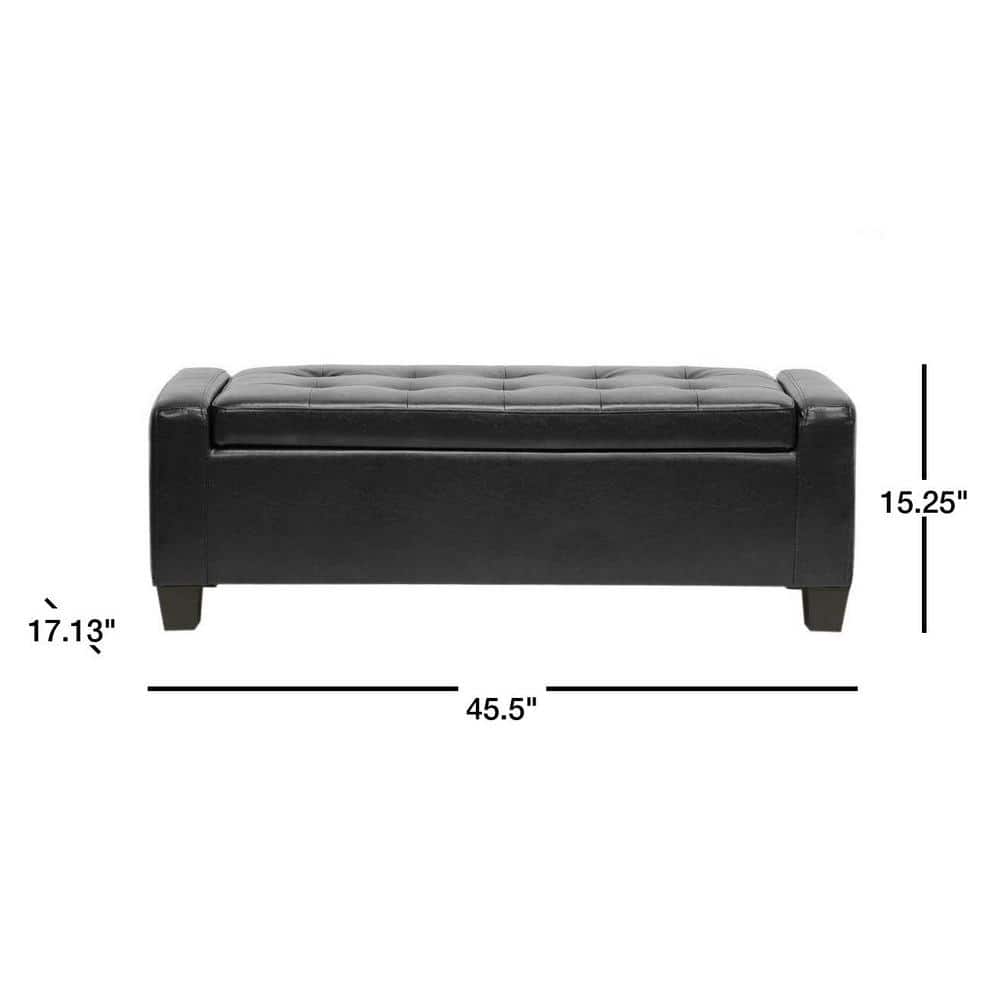 Manchester Black Tufted Leather Storage Ottoman