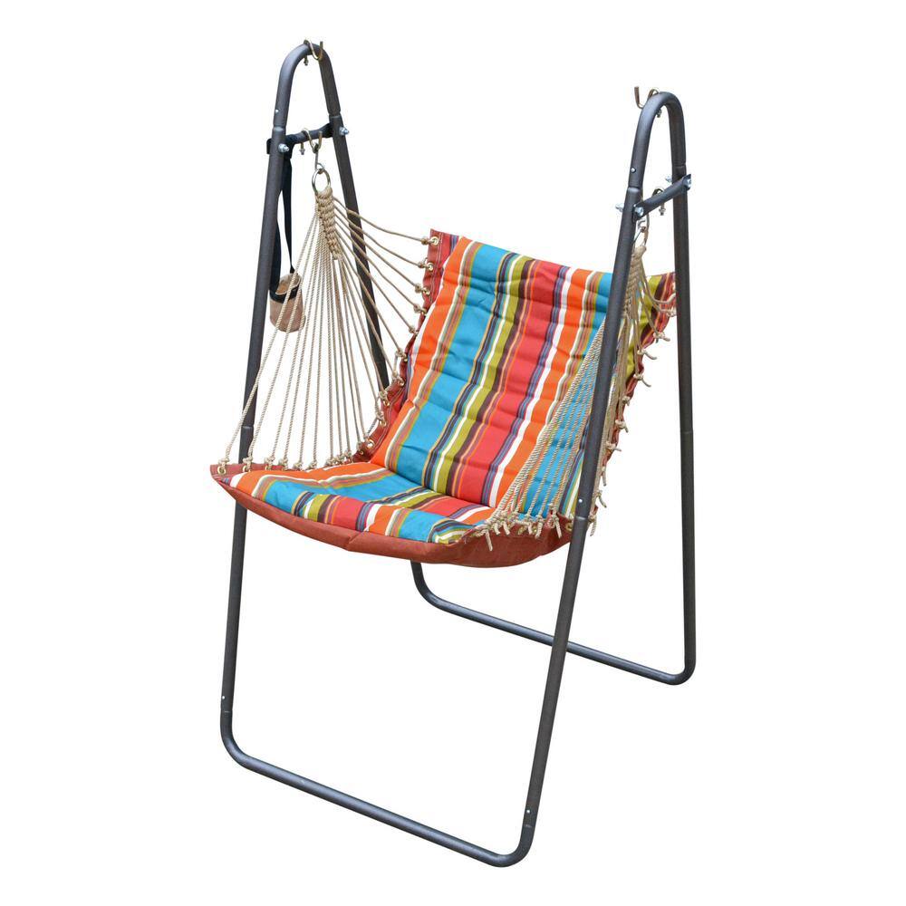 Colorful Striped Polyester Hanging Chair with Cushions and Stand