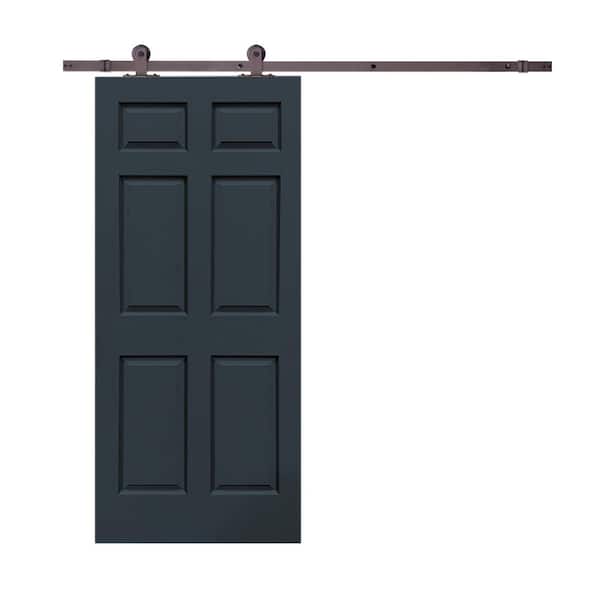 CALHOME 30 in. x 80 in. Charcoal Gray Painted Composite MDF 6-Panel Interior Sliding Barn Door with Hardware Kit