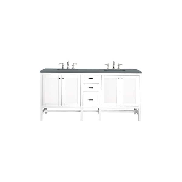 James Martin Vanities Addison 72 in. W x 23.5 in. D x 35.5 in. H Bathroom Vanity in Glossy White with Cala Blue Quartz Top