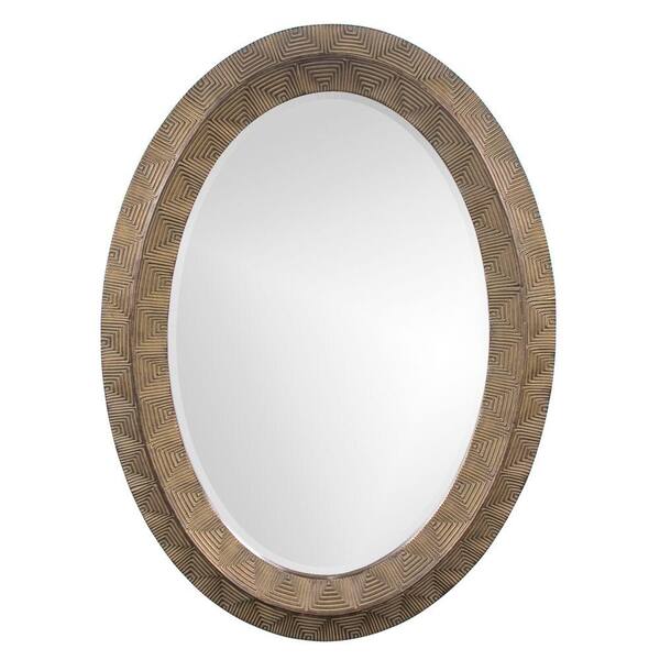 Unbranded 45 in. x 33 in. Round Framed Mirror in Antique Copper