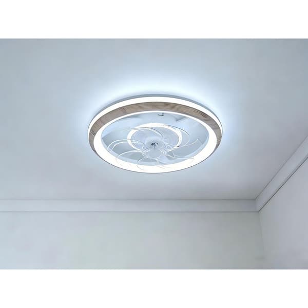 19 in. 15-Watt 7-Blade Wood Grain Standard  Flush Mount Ceiling Fan with Stepless Dimming and Night Light, White Finish