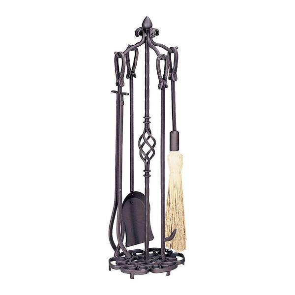 UniFlame Antique Rust 5-Piece Fireplace Tool Set with Horseshoe Handles and Heavy Weight Construction