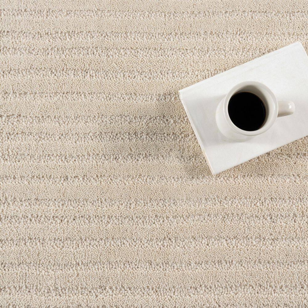 Handmade Beige Wool Rectangular Area Rug with Subtle Stripes
