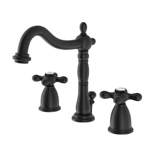 Victorian Cross 8 in. Widespread 2-Handle Bathroom Faucet in Matte Black