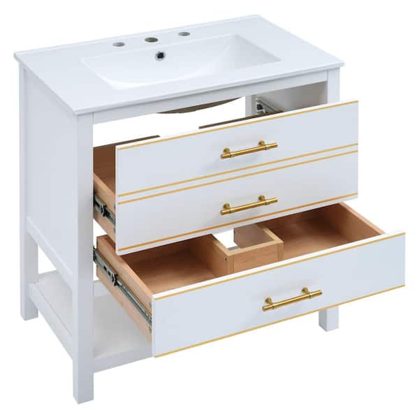 Aoibox 29.1 in W x 17.7 in D x 33 in. H Single Sink Freestanding Bath Vanity in White with White Ceramic Top