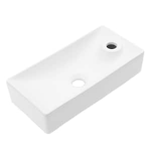 17 in. x 8.6 in. White Ceramic Rectangular Wall Hung Vessel Sink with Single Faucet Hole for Small Bathroom