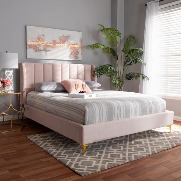 Baxton Studio Saverio Light Pink Queen Platform Bed 156 9099 HD