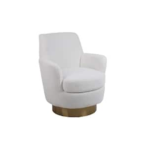 Gold Stainless Steel Base Outdoor Lounge Chairs with Cushions, Ivory Swivel Accent Chairs for Living Room, Bedroom