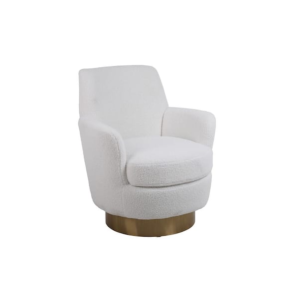 Zeus & Ruta Gold Stainless Steel Base Outdoor Lounge Chairs with Cushions, Ivory Swivel Accent Chairs for Living Room, Bedroom