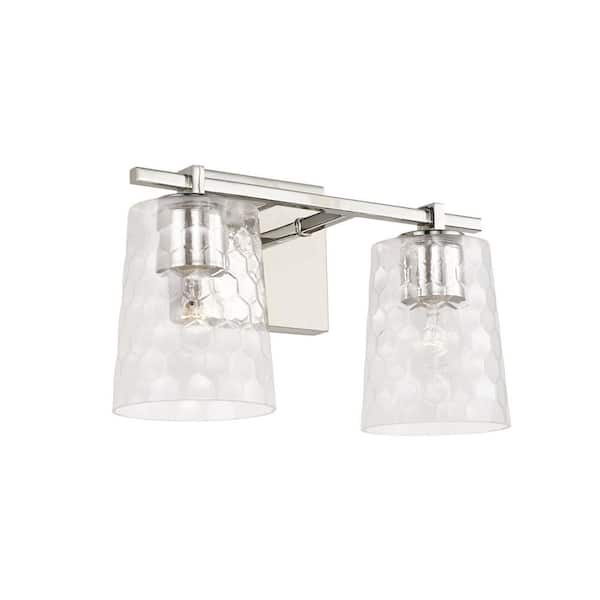 Capital Lighting Fixture Company Burke 14.5 in. W x 8.5 in. H x 6 in. E 2-Light Polished Nickel Vanity Light with Clear Honeycomb Glass