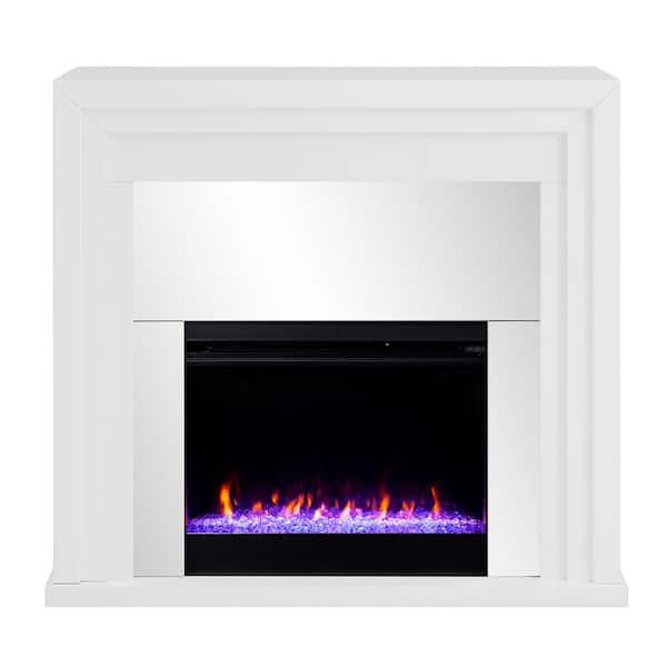 Southern Enterprises Turisa Mirrored Color Changing 44 in. Electric Fireplace in White