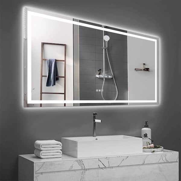 FUNKOL 72 in. W x 36 in. H Rectangular Frameless Wall-Mount Bathroom Vanity Mirror with LED Lights