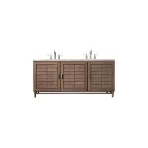 Portland 72.0 in. W x 23.5 in. D x 34.3 in. H Bathroom Vanity in Whitewashed Walnut with Ethereal Noctis Quartz Top