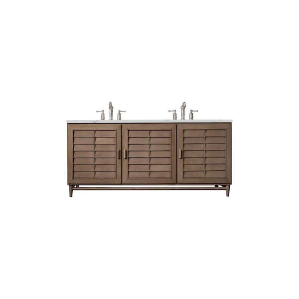 James Martin Vanities Portland 72.0 in. W x 23.5 in. D x 34.3 in. H Bathroom Vanity in Whitewashed Walnut with Ethereal Noctis Quartz Top