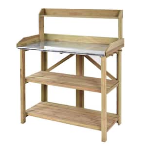 Garden Fir Wood Plant Bench Work Station with Edges and 3 Hooks